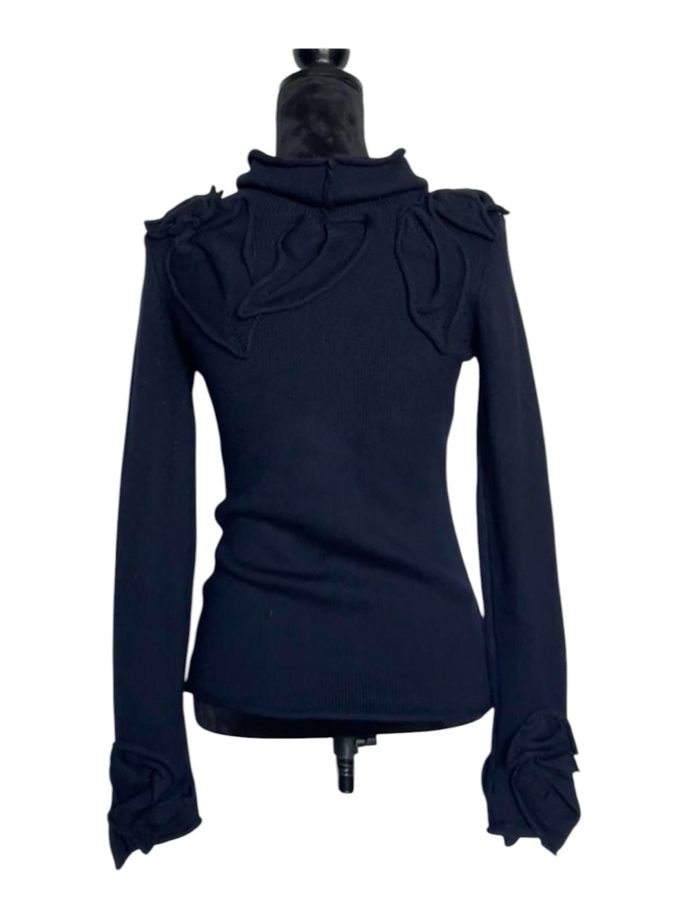 Adam Lippes 100% Merino Wool Rosette Appliqué Cowl Neck Sweater - Navy - Size S